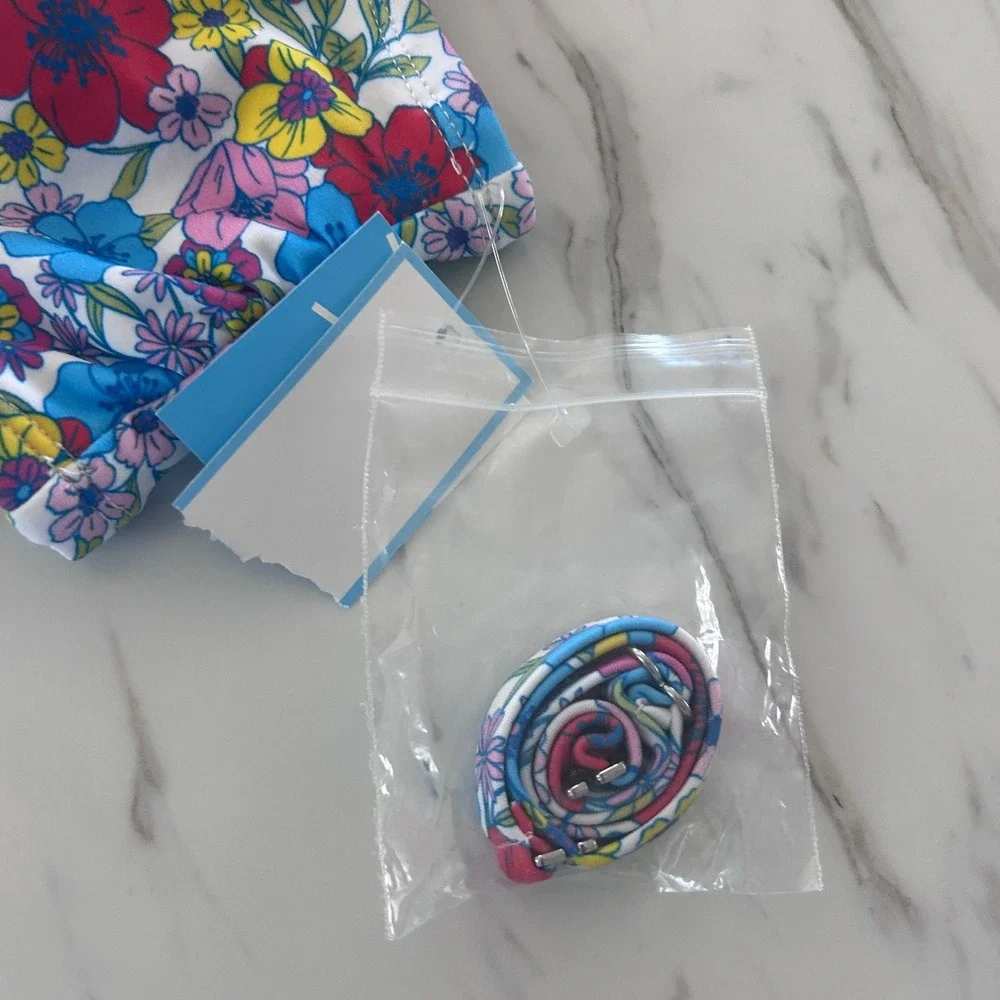Draper James Floral One Shoulder Ruffle Bikini‎ Top UPF 50+ Large Multicolor NEW